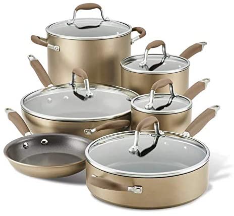 Anolon advanced home hard-anodized aluminum cookware set for safe cook.
