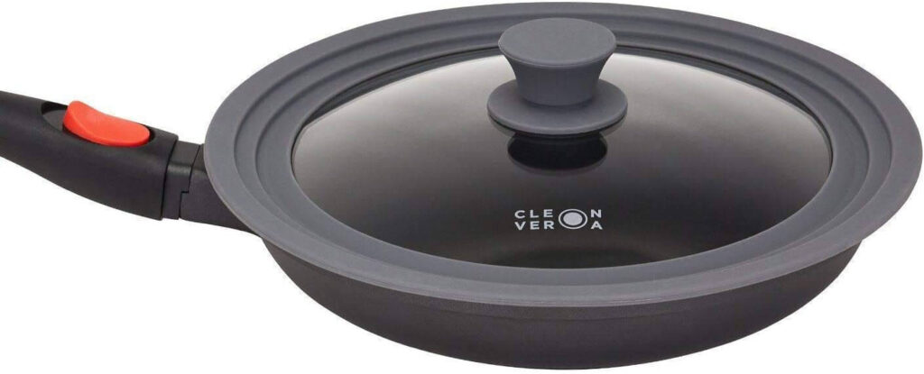 Cleverona essential nonstick 9.5-inch frying pan with a secure detachable handle for visibility.