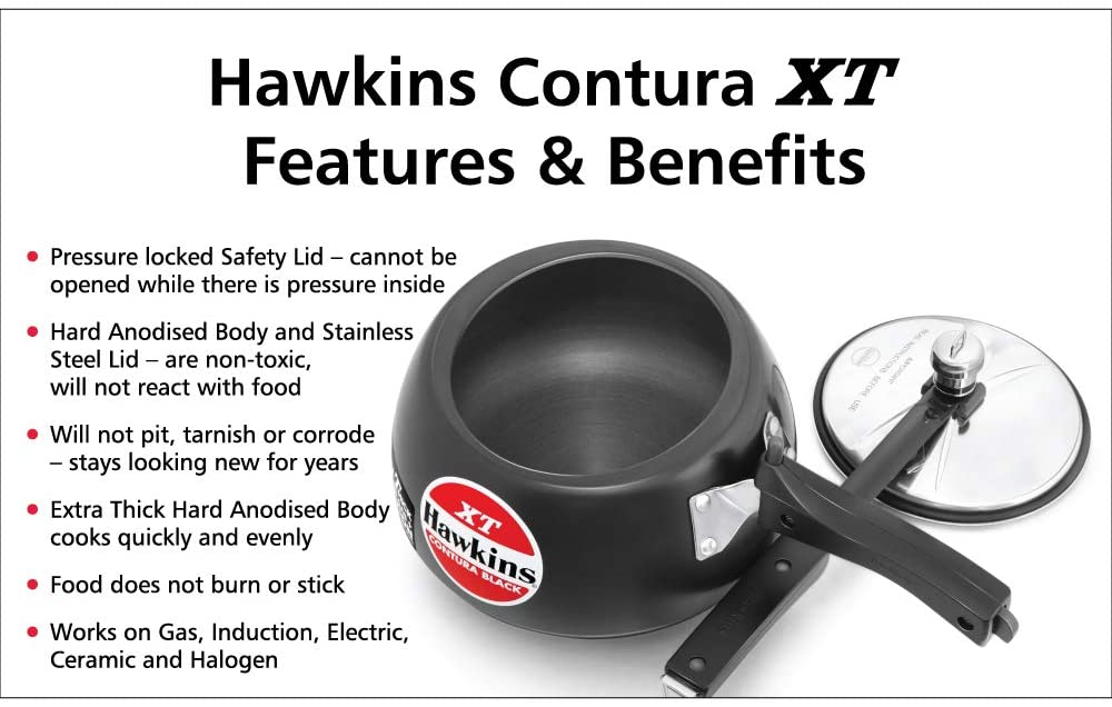 Hawkin CXT30 Contura hard anodized induction compatible extra thick base pressure cooker.