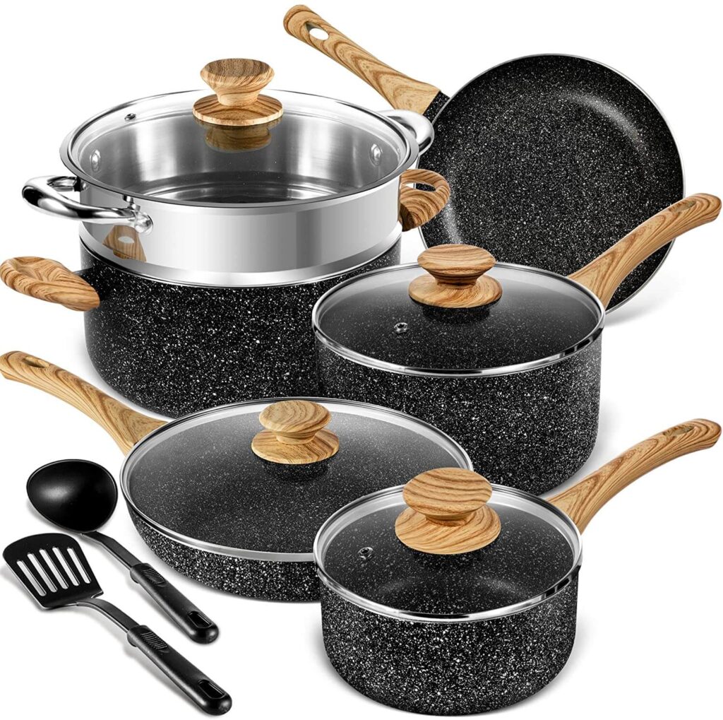 Michelangelo stone cookware 12 piece is durable and long lasting.