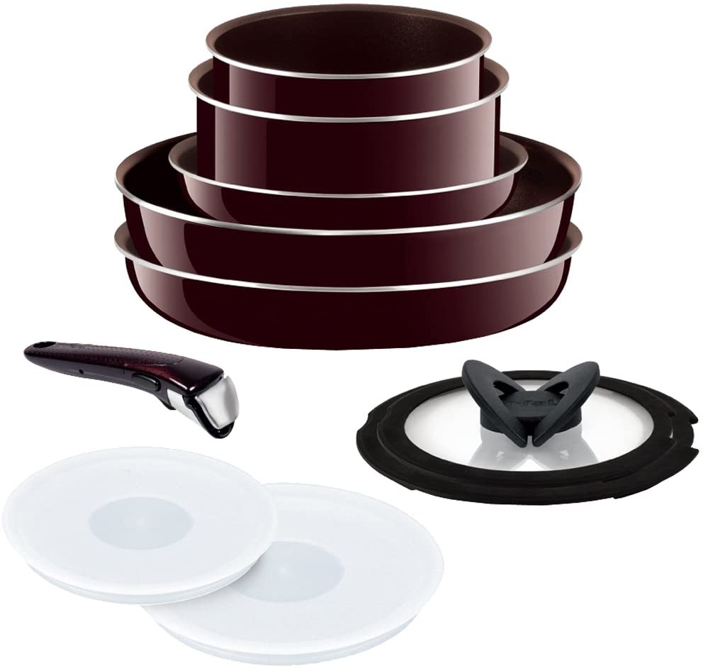 T-Fal frying pan 10 pieces set detachable handle for heat evenly.