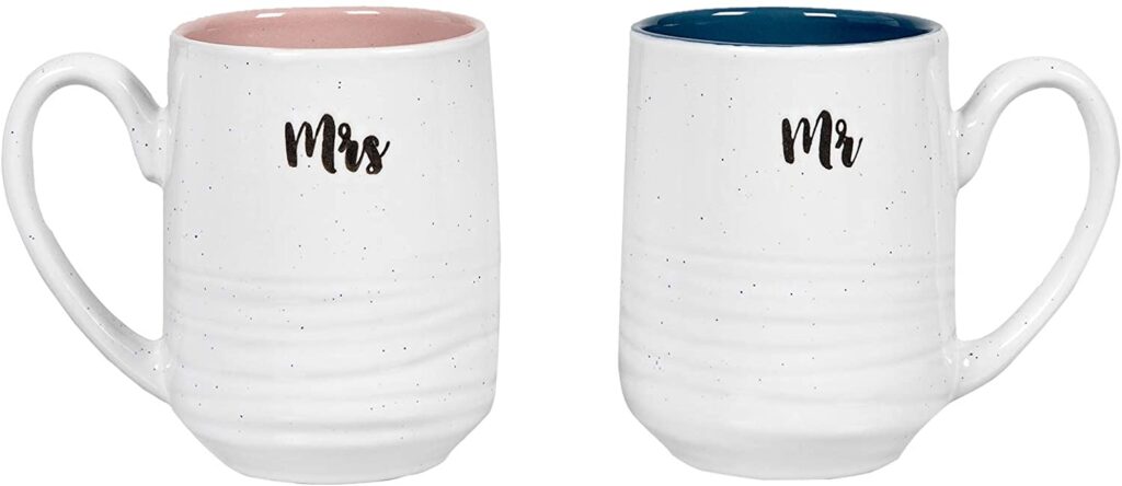 Mr and Mrs stoneware mug for favorite hot beverage.