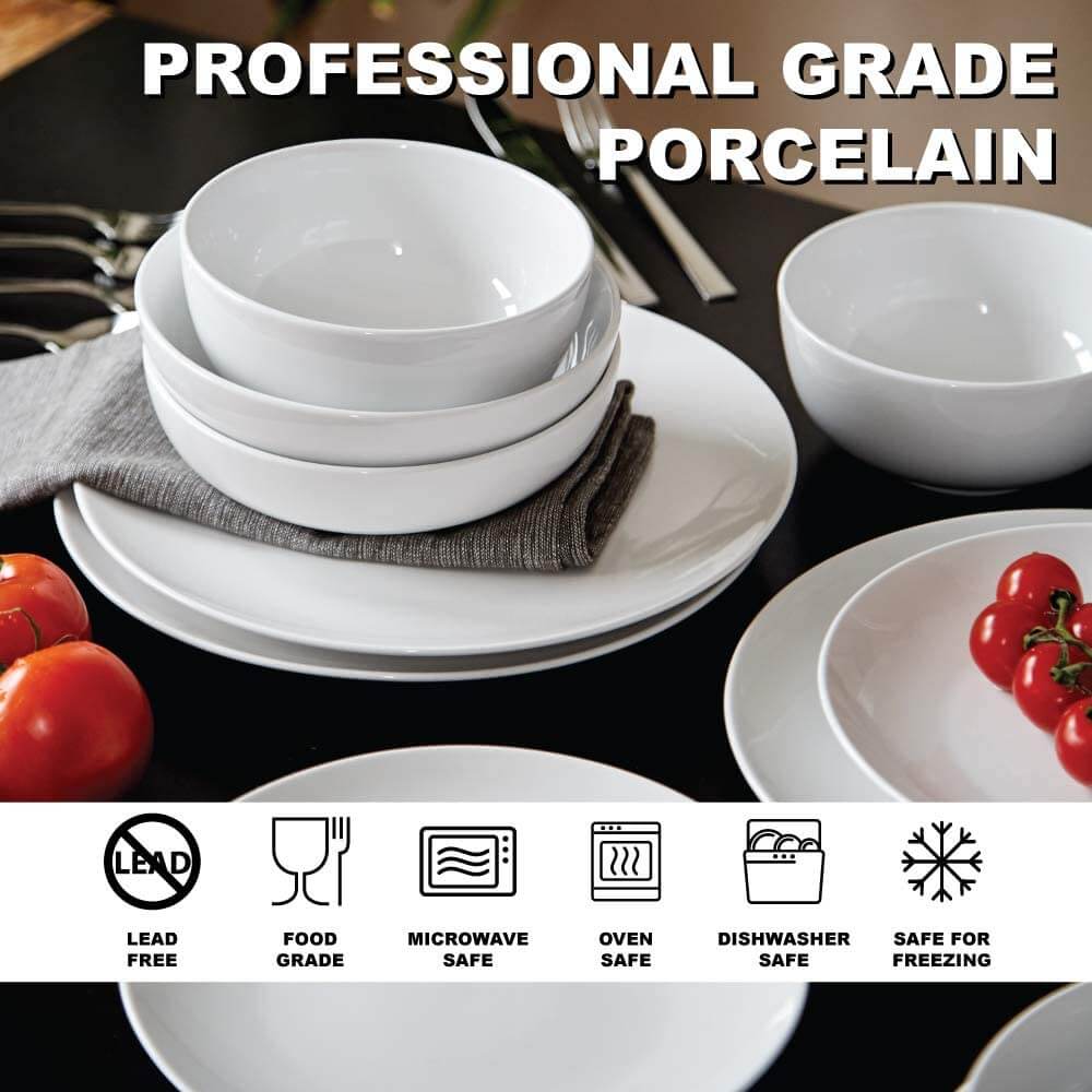 Euro Ceramica lead and cadmium-free dinnerware set is resistant to scratch and fade.