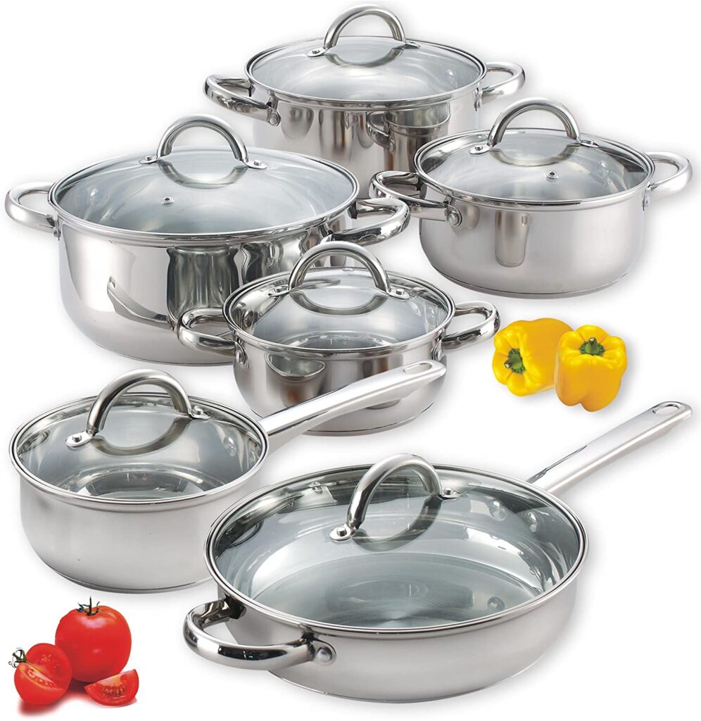 Cook N Home 12 piece stainless steel cookware set.