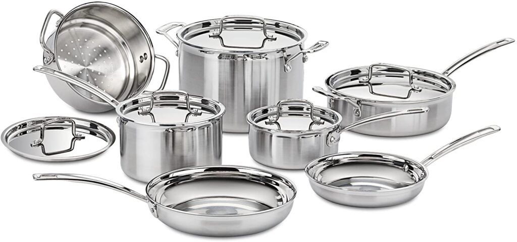 Cuisinart multi-clad pro stainless steel 12 piece cookware set.