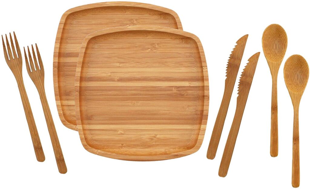 bamboo dinnerware sets for camping.