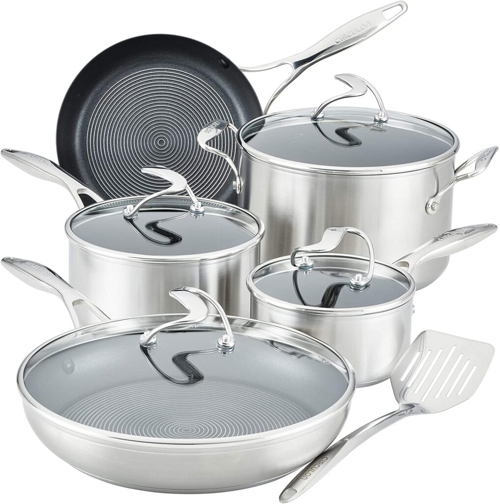 Circulon stainless steel cookware set with steel shield hybrid stainless