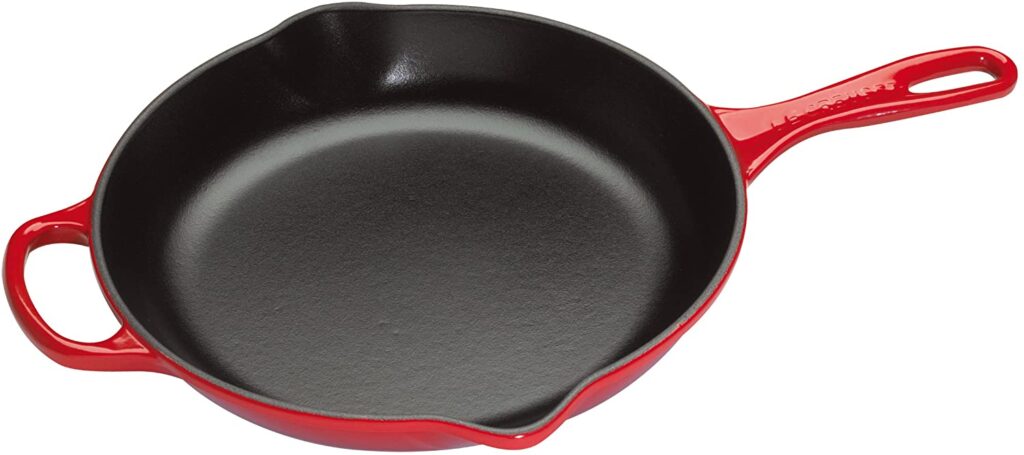 Le Creuset enameled cast iron skillet for induction hob