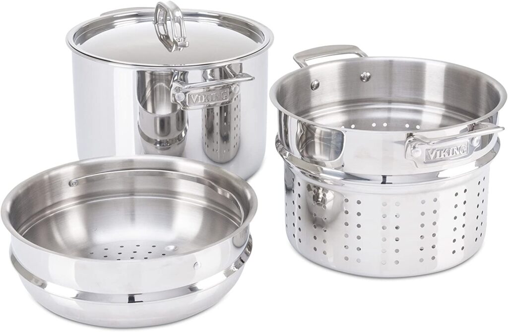 Viking 3ply stainless steel pasta pot with steamer
