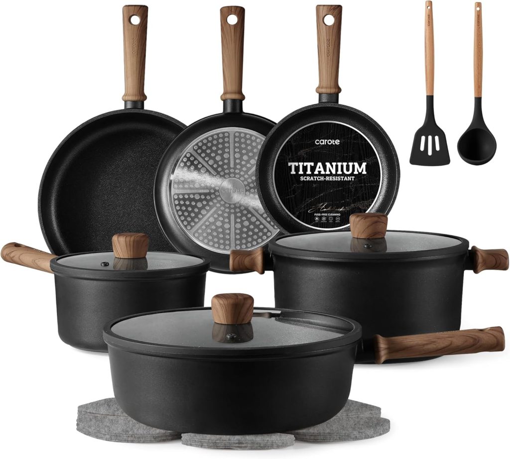 Titanium non stick reinforced coated cookware