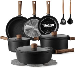 Titanium non stick reinforced coated cookware